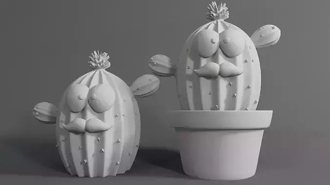 Cactus plant living in a pot 3D print model