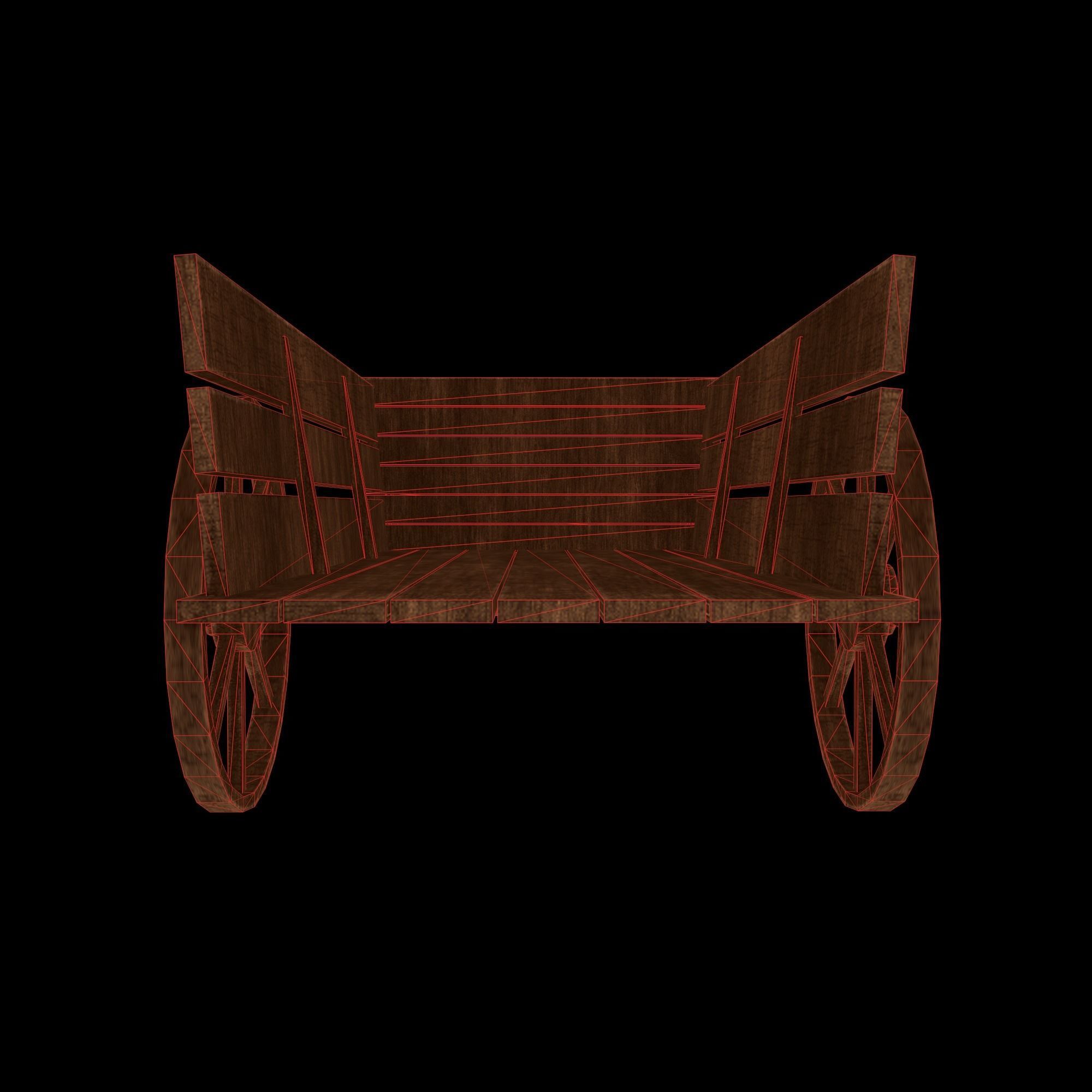  Medieval wood cart Low-poly 3D model_6