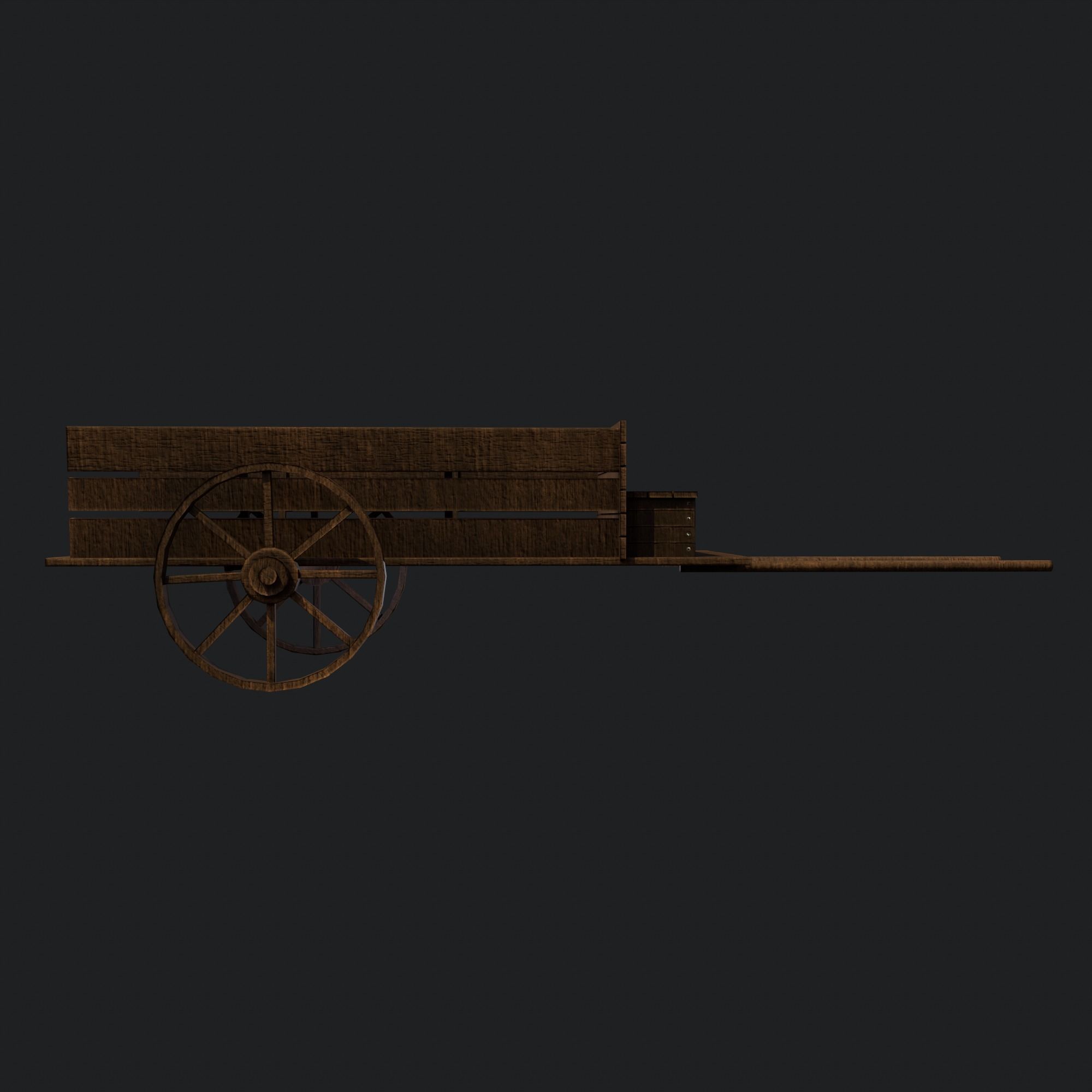  Medieval wood cart Low-poly 3D model_7