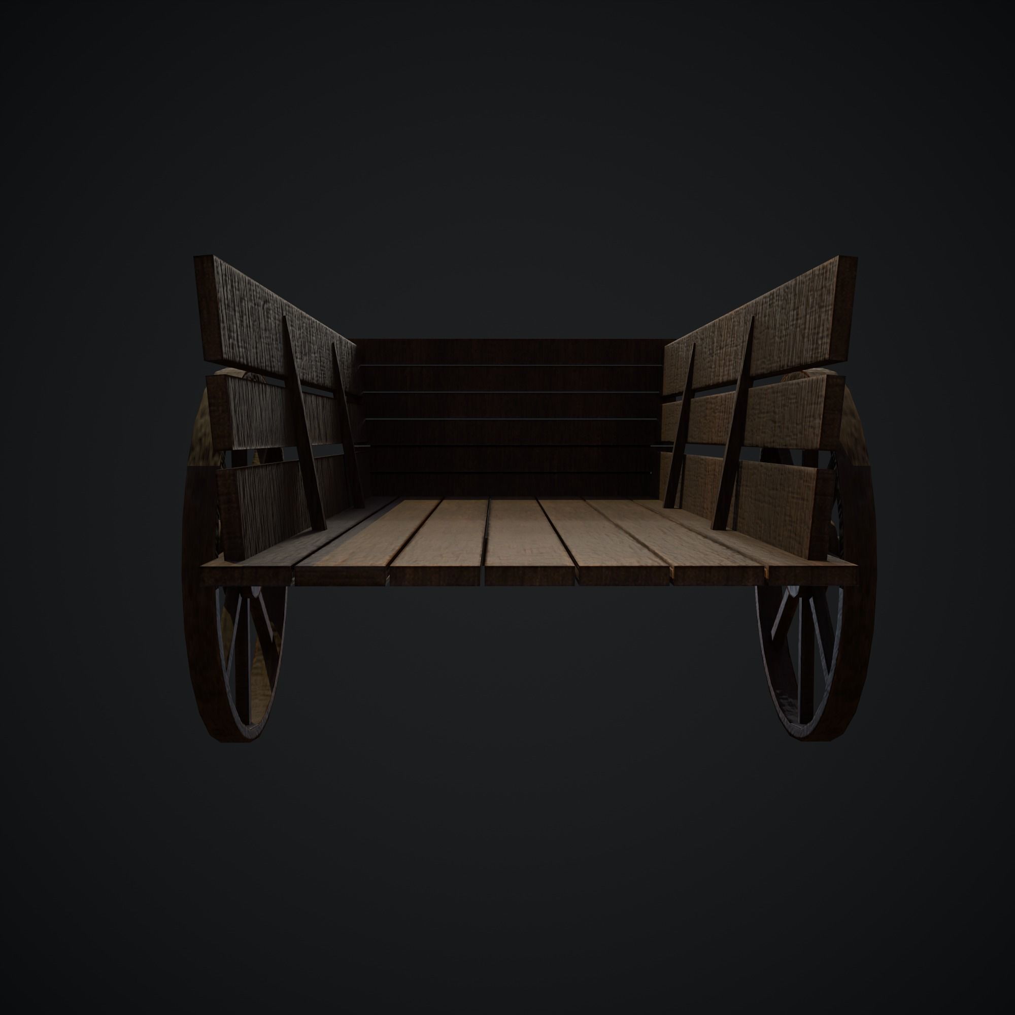  Medieval wood cart Low-poly 3D model_5