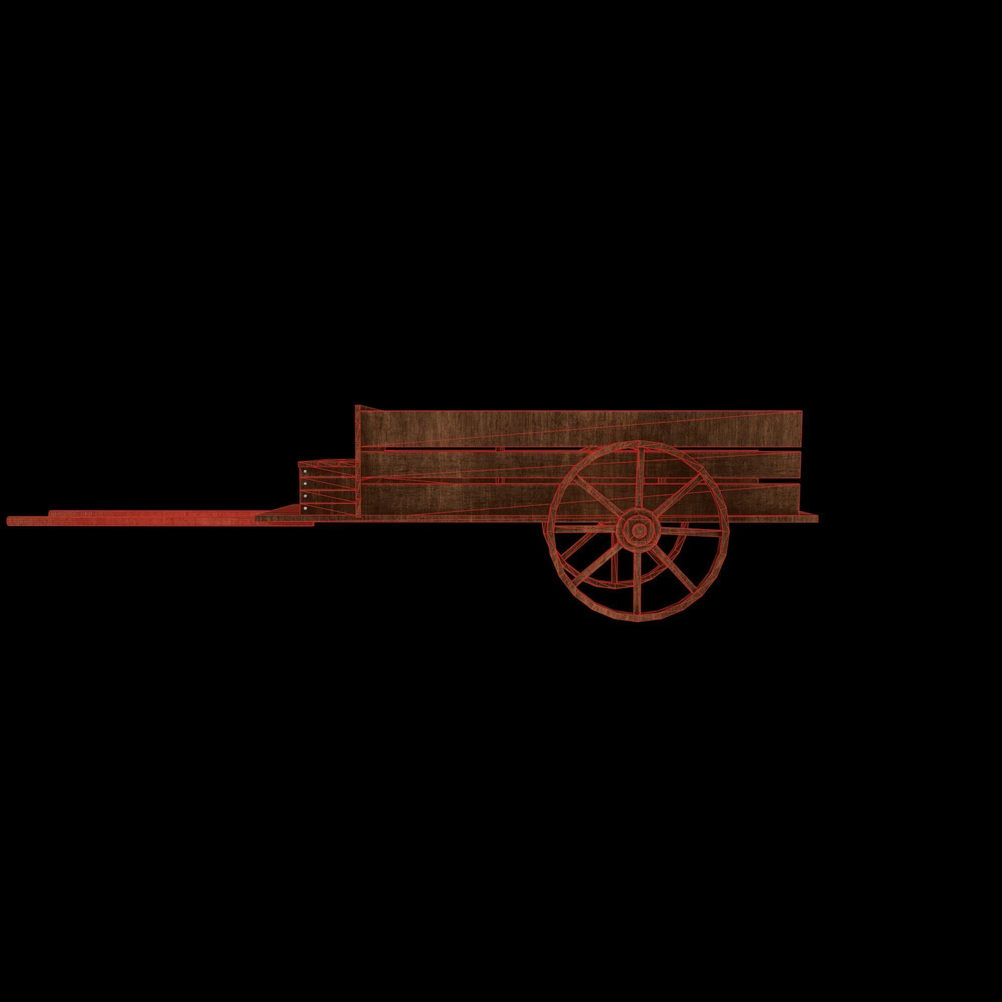  Medieval wood cart Low-poly 3D model_4