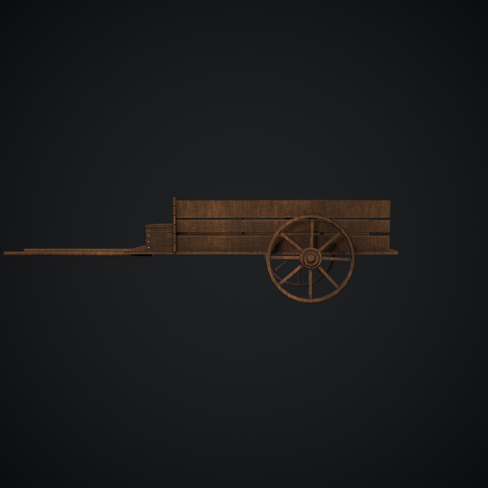  Medieval wood cart Low-poly 3D model_3