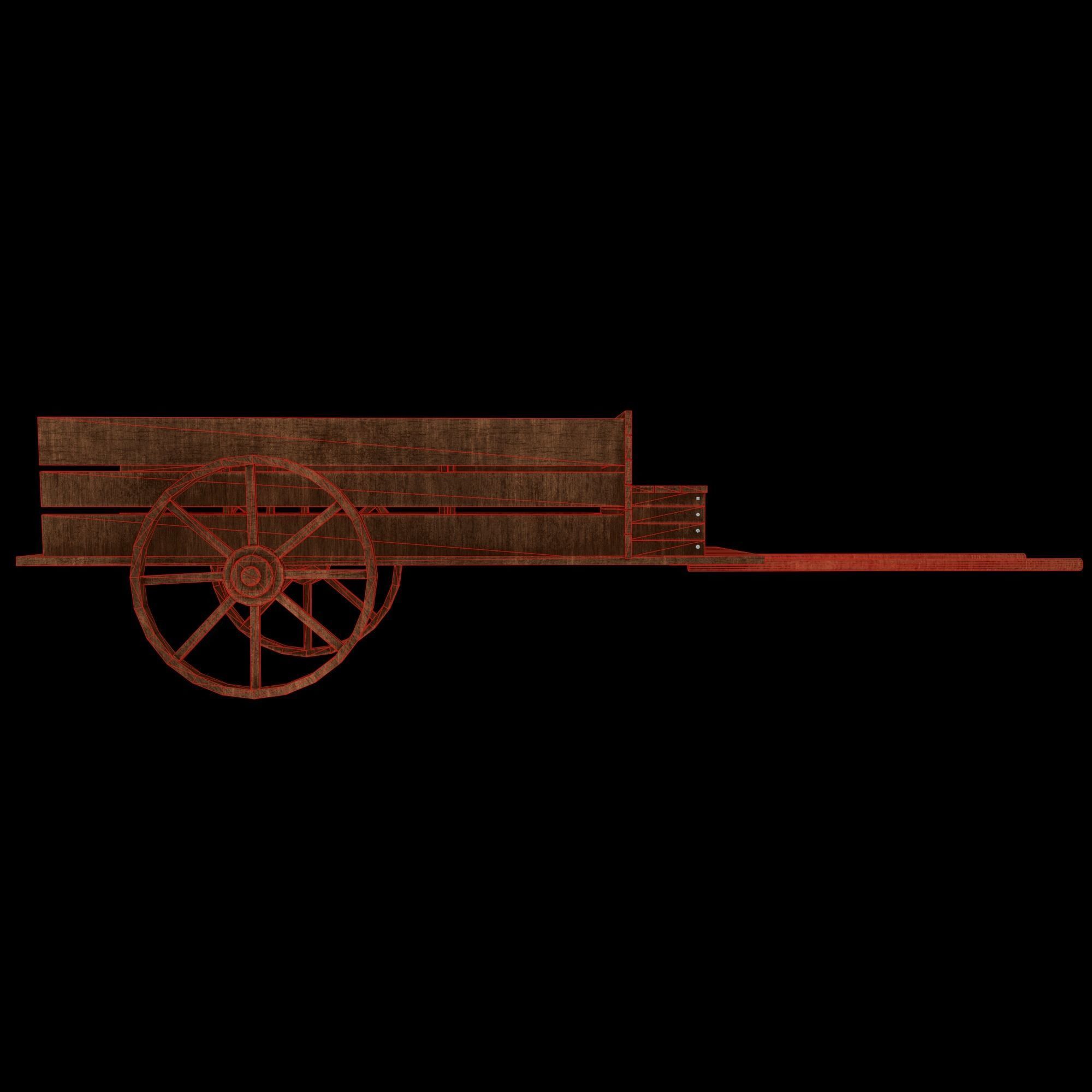  Medieval wood cart Low-poly 3D model_8