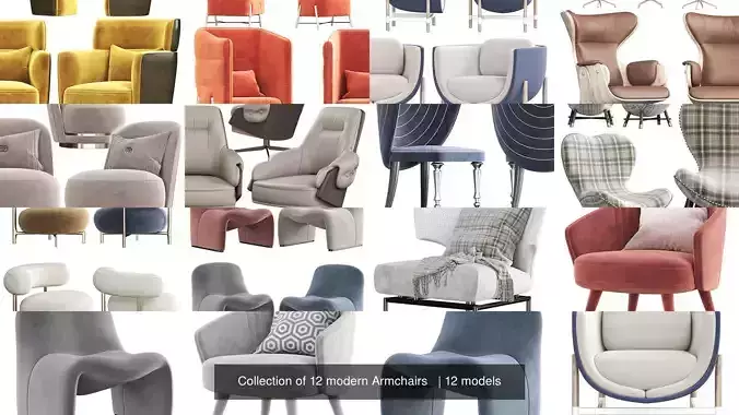 Collection of 12 modern Armchairs   
