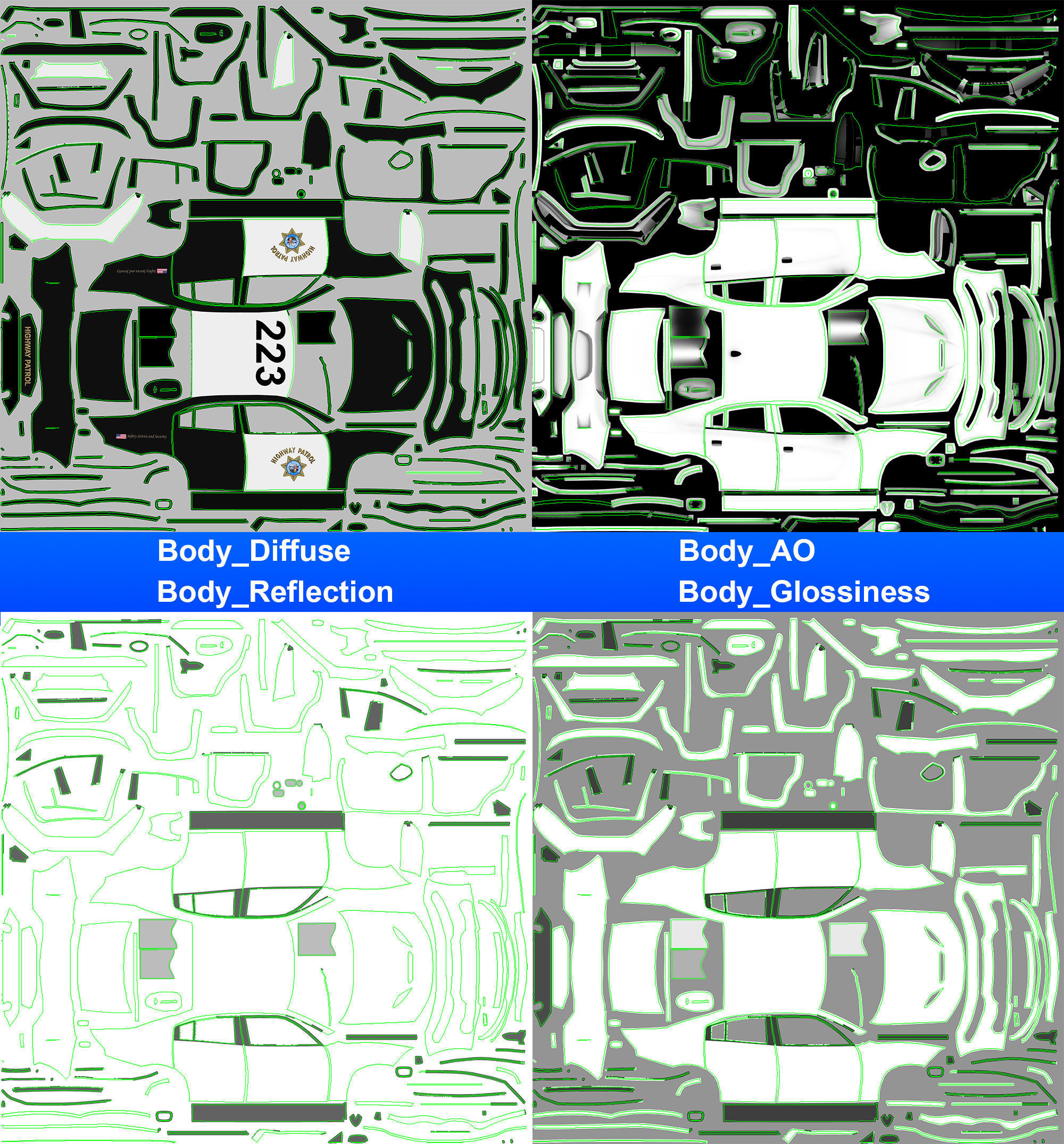 Four police cars of the Dodge Charger SRT and Hellcat brand 3D Model Collection_29