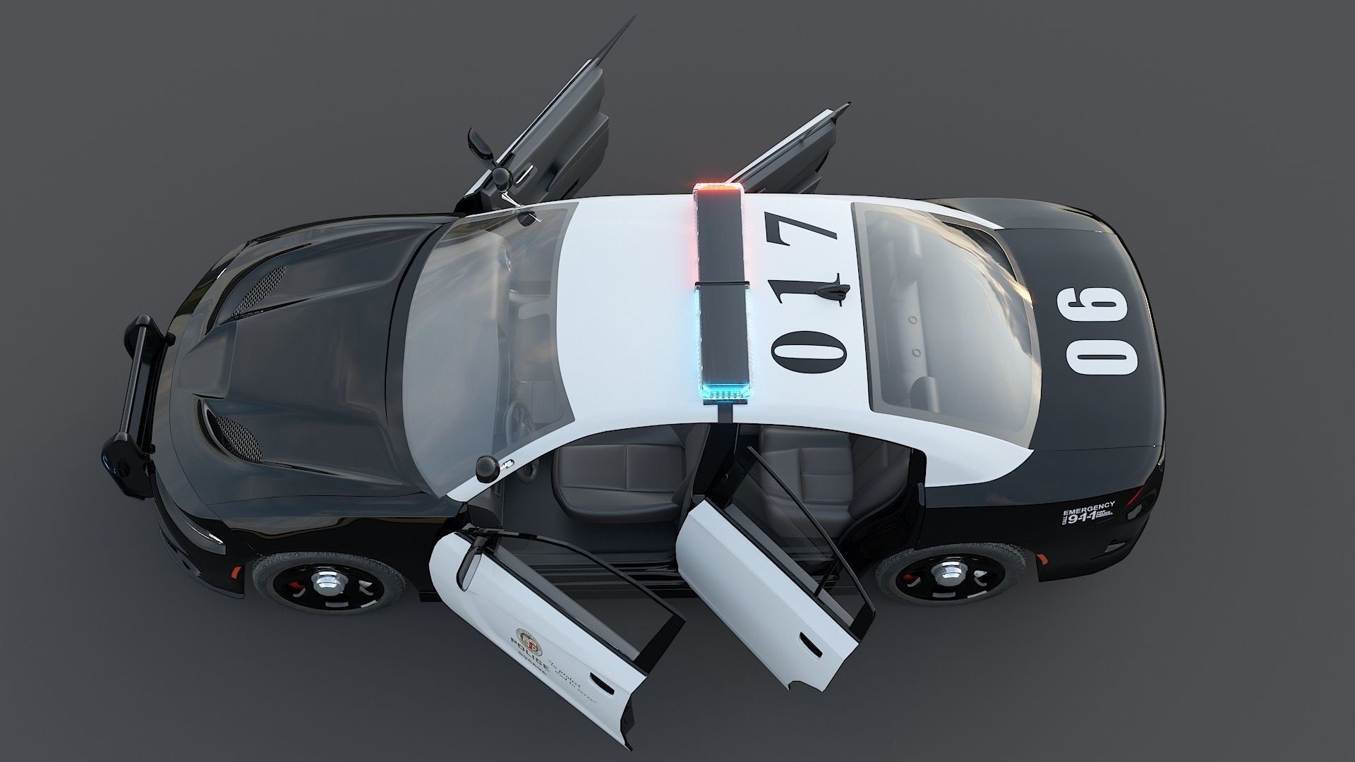 Four police cars of the Dodge Charger SRT and Hellcat brand 3D Model Collection_42