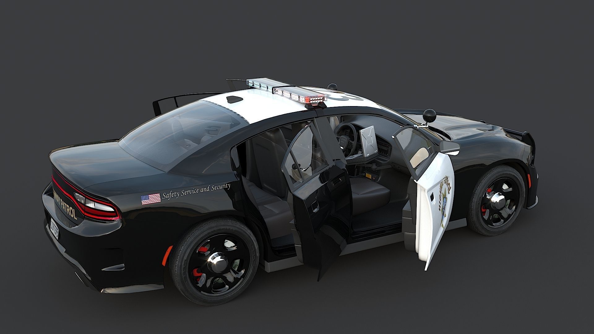 Four police cars of the Dodge Charger SRT and Hellcat brand 3D Model Collection_5