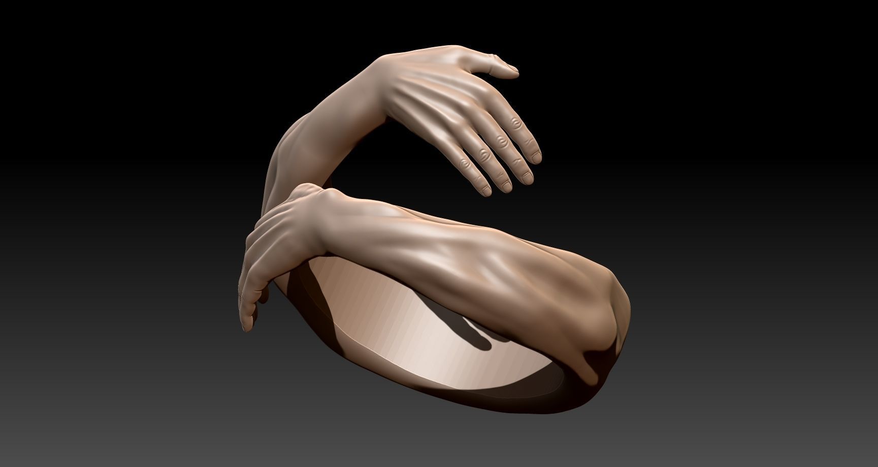Hug hands ring 3D model_2