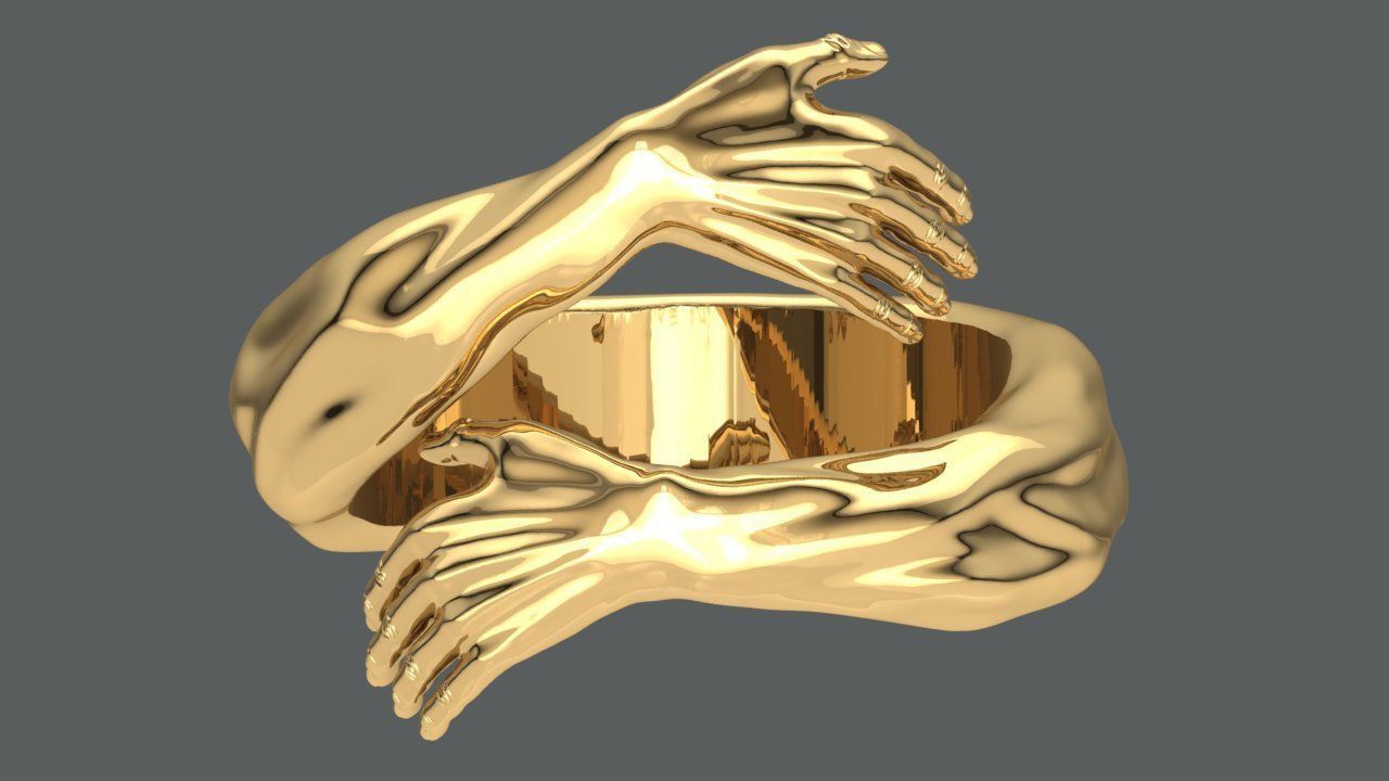 Hug hands ring 3D model_4