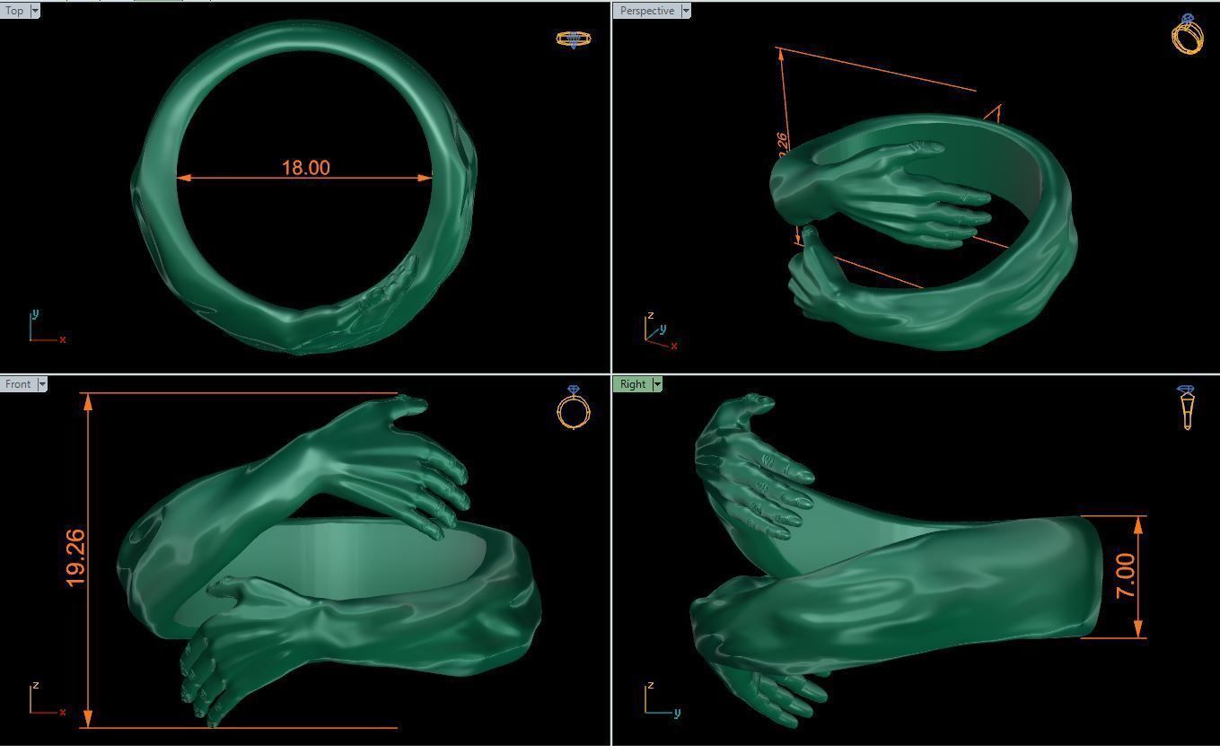 Hug hands ring 3D model_9
