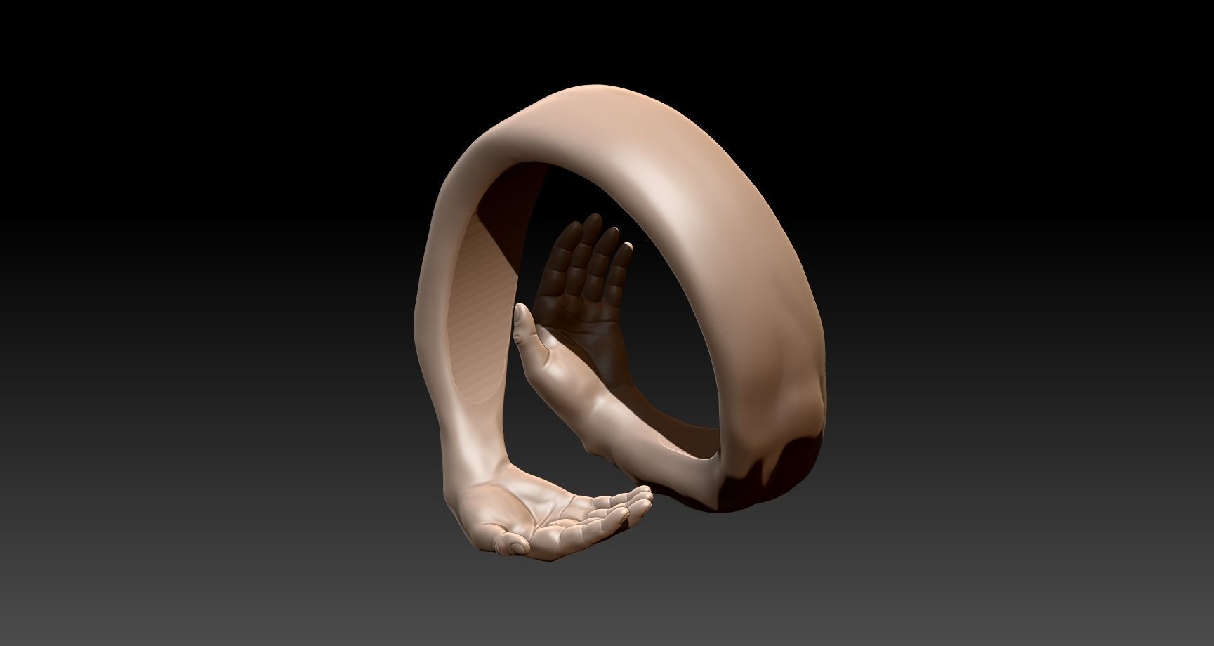 Hug hands ring 3D model_1