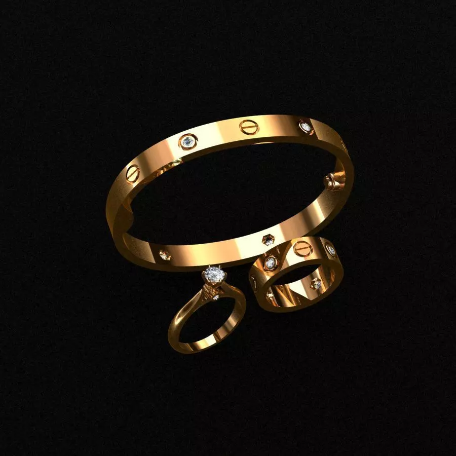 rings and bracelet 3D print model_0