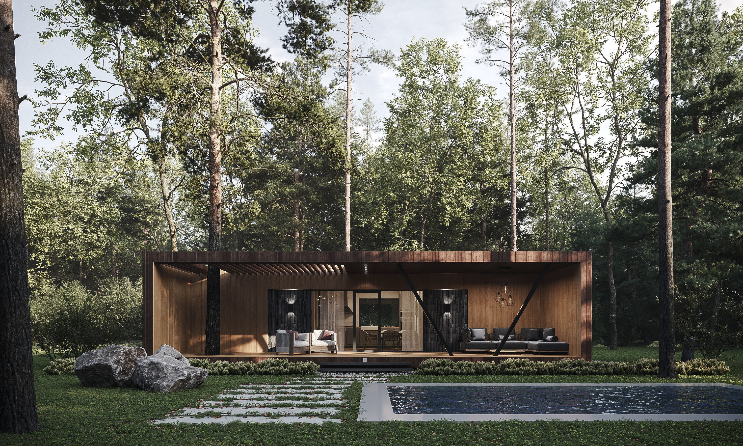 House in the Forest Modern House 3D model_10