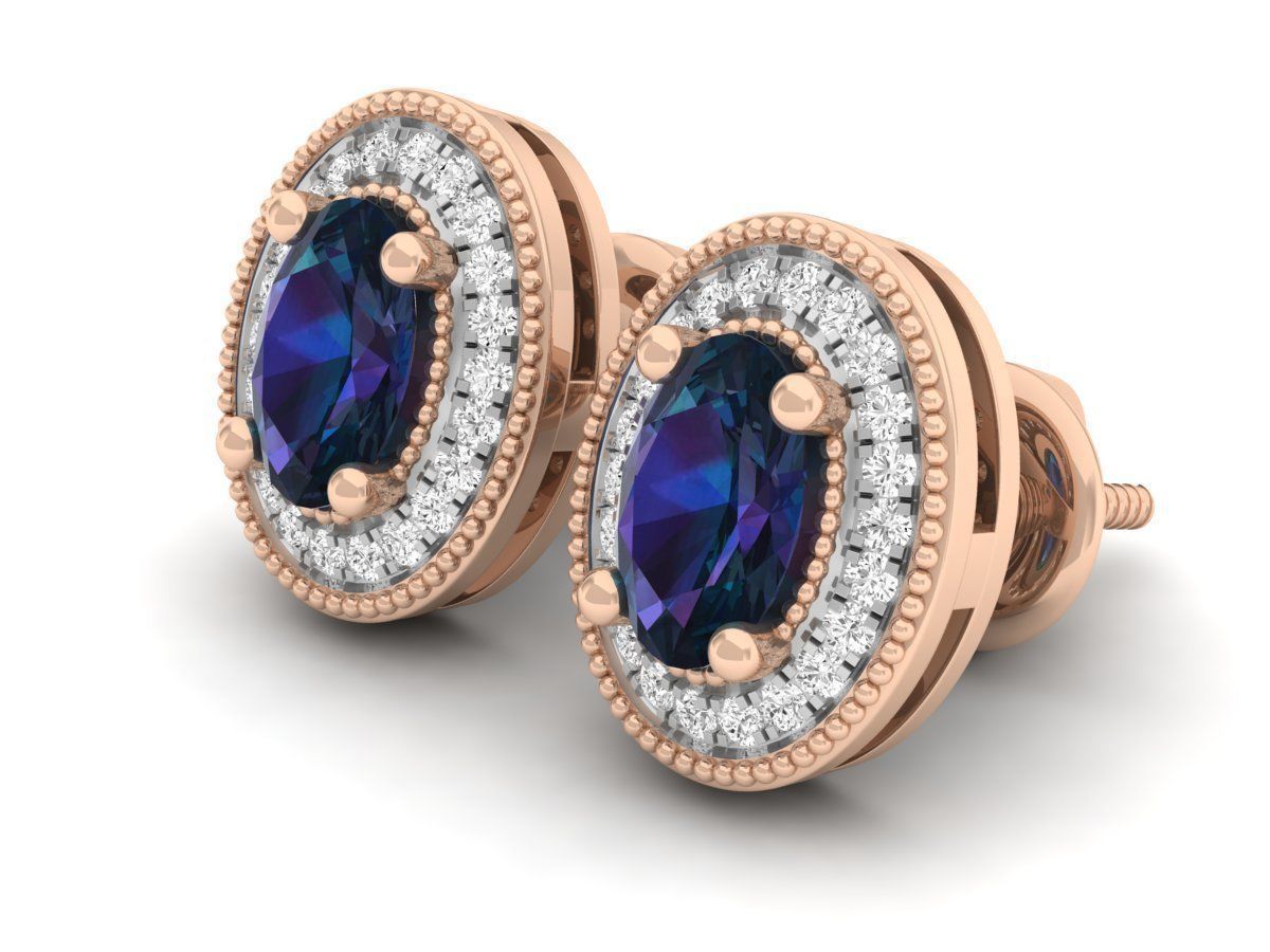 Ovel and round Diamond earrings for woman 3D print model_1