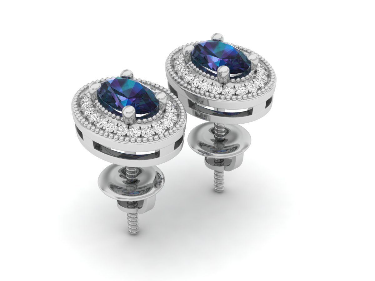 Ovel and round Diamond earrings for woman 3D print model_10