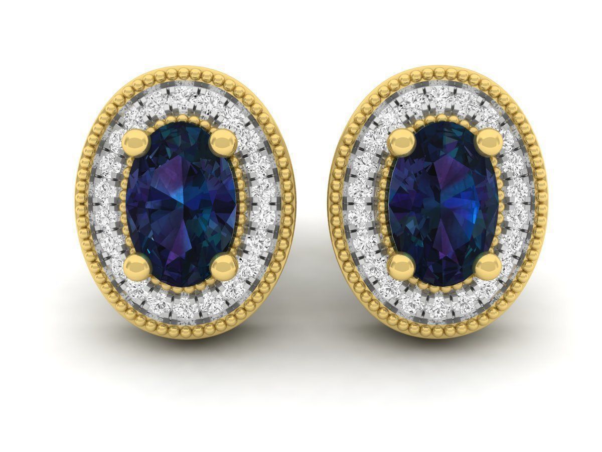 Ovel and round Diamond earrings for woman 3D print model_3