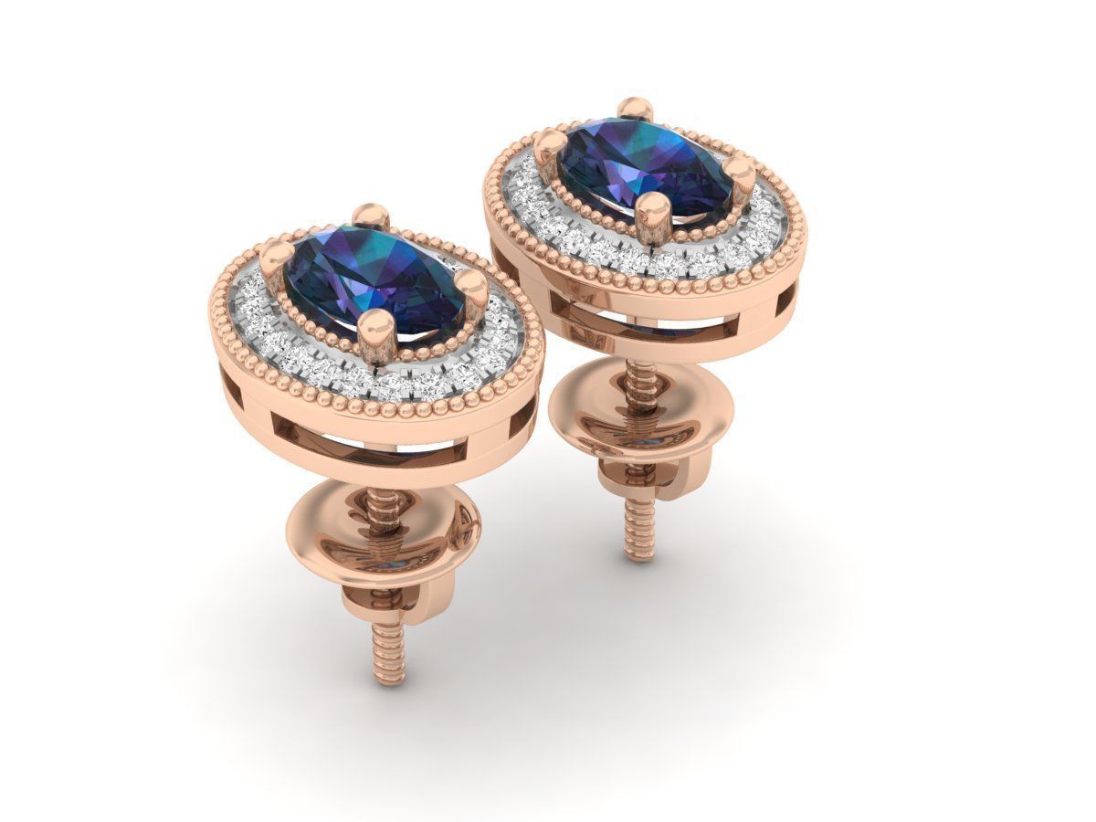 Ovel and round Diamond earrings for woman 3D print model_11