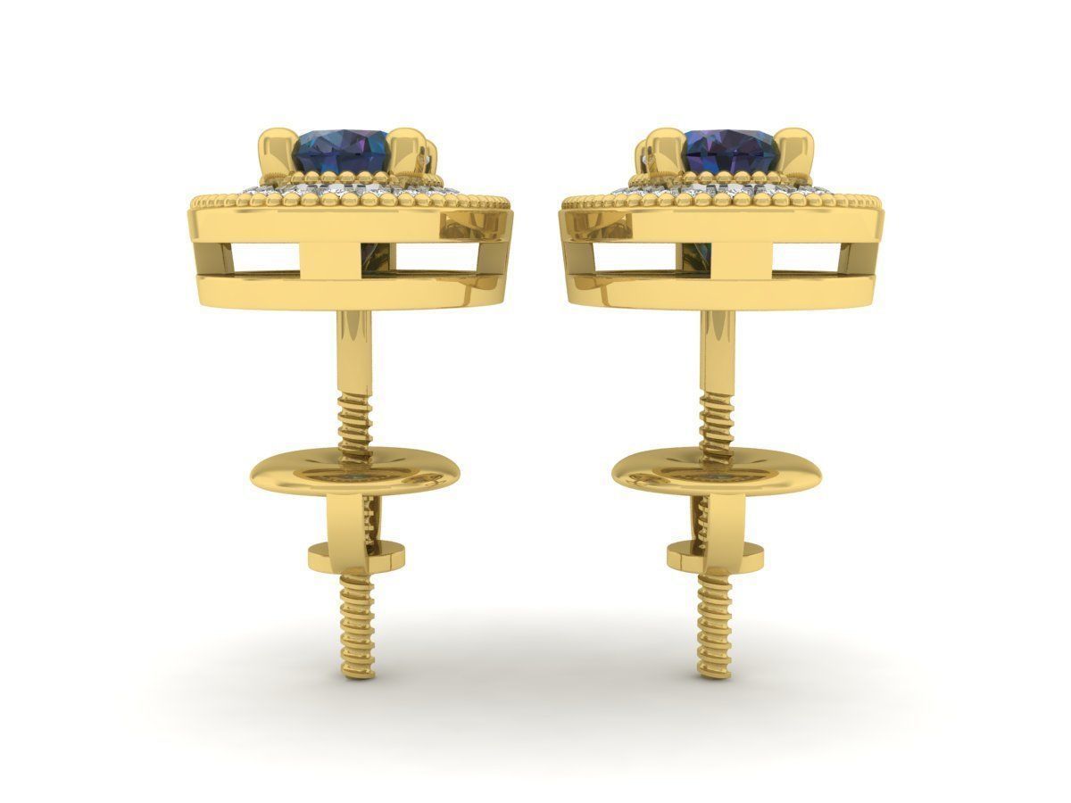 Ovel and round Diamond earrings for woman 3D print model_9