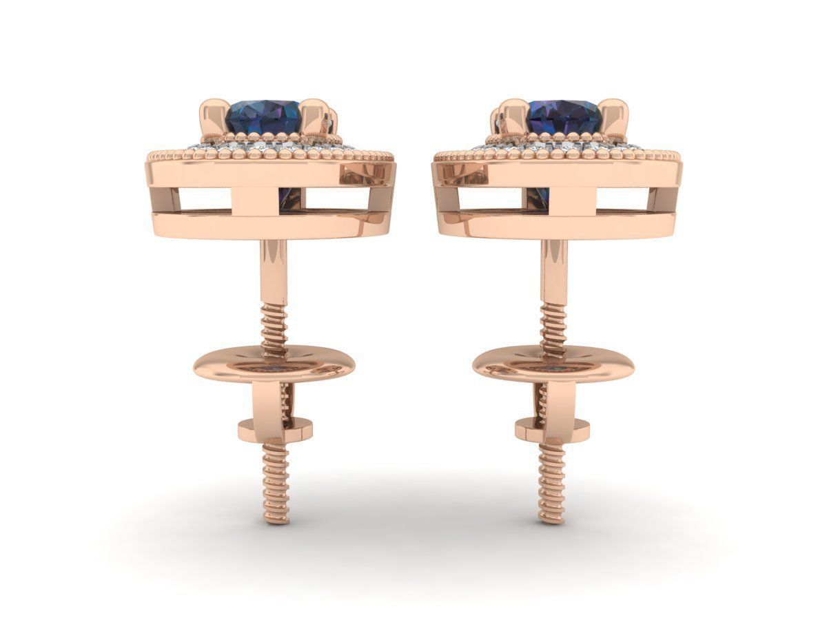 Ovel and round Diamond earrings for woman 3D print model_8