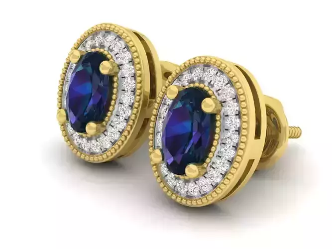 Ovel and round Diamond earrings for woman 3D print model