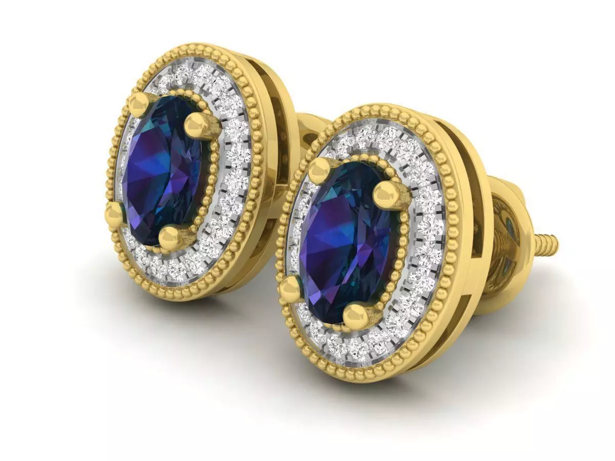 Ovel and round Diamond earrings for woman 3D print model_0