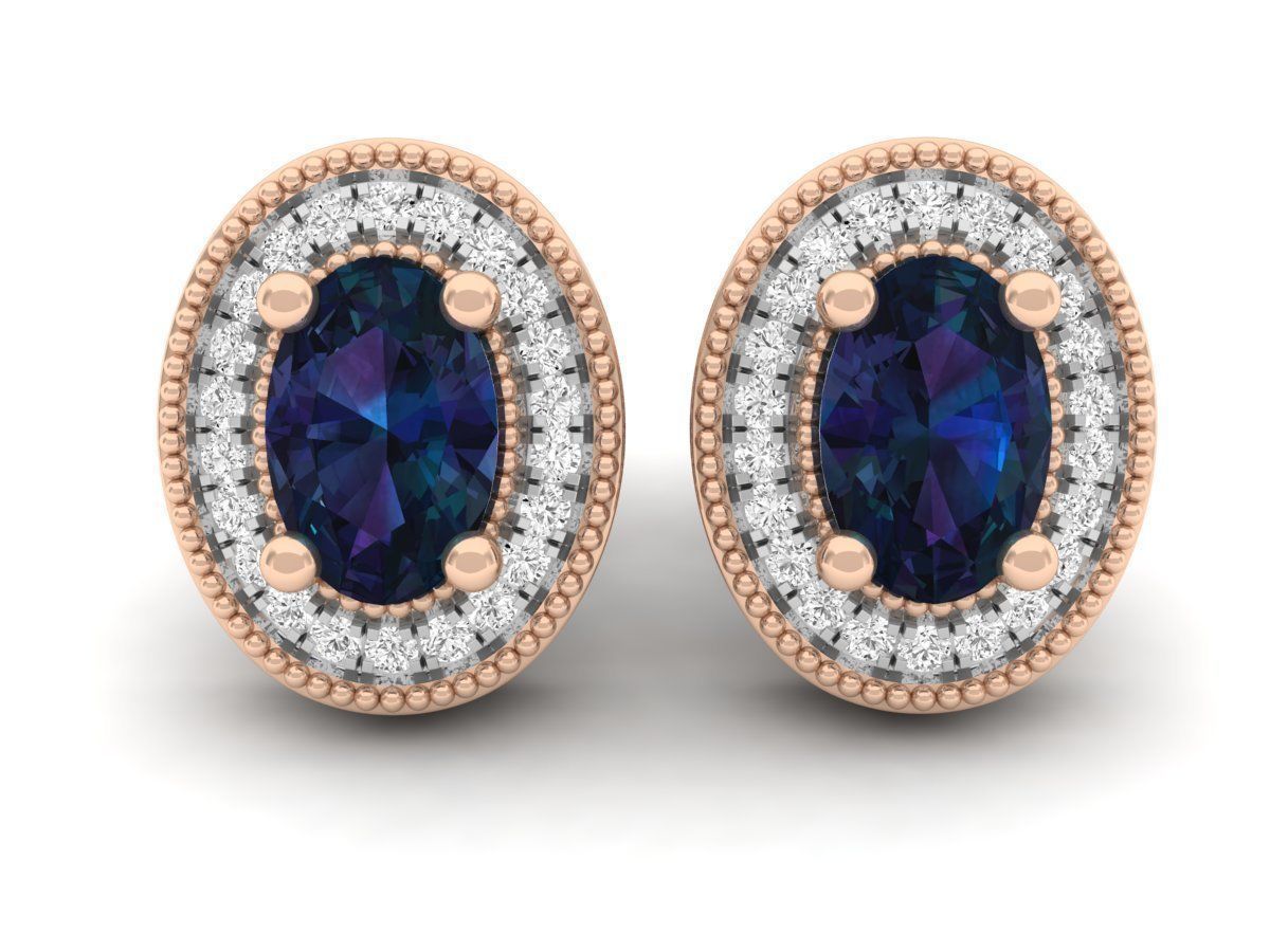 Ovel and round Diamond earrings for woman 3D print model_5