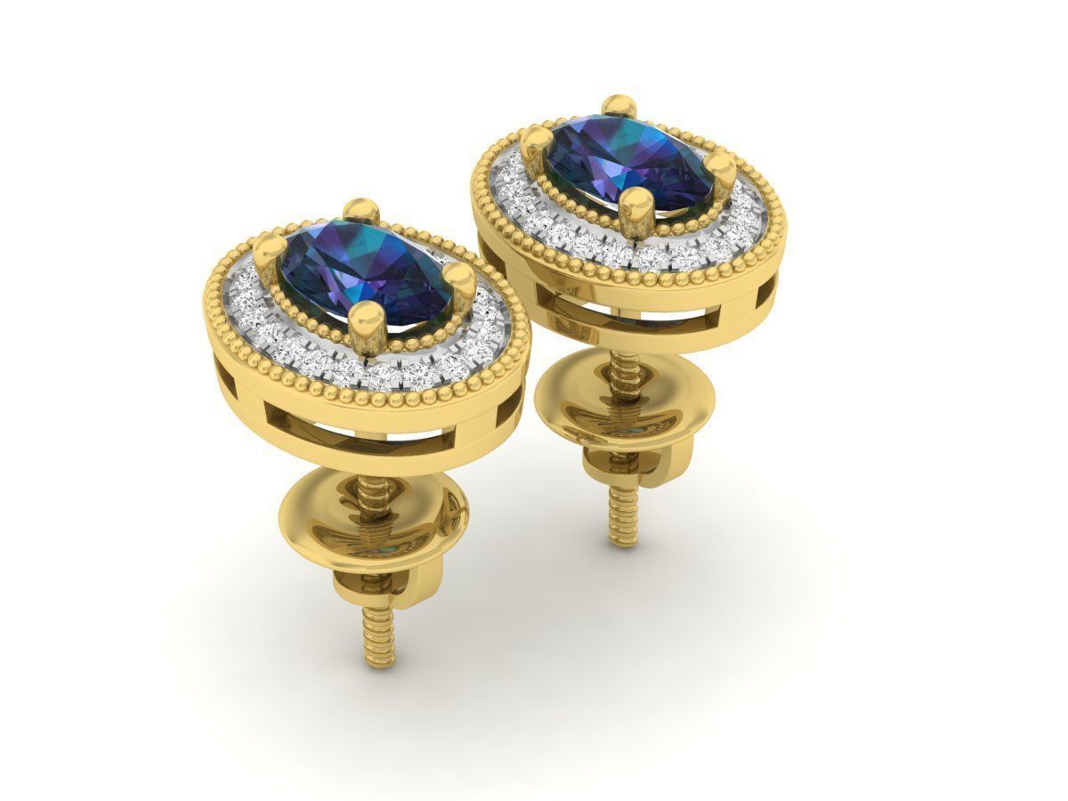 Ovel and round Diamond earrings for woman 3D print model_12