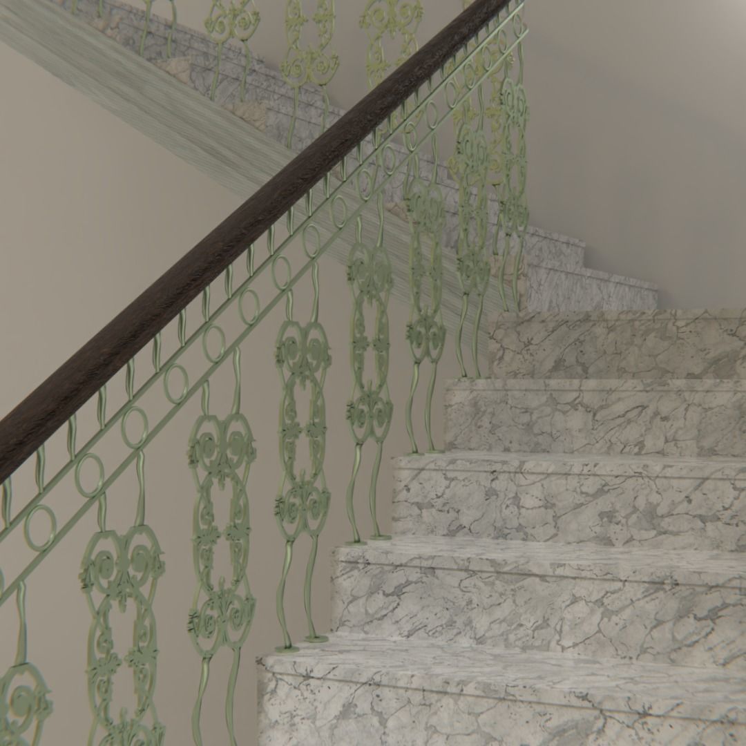 Elegant Stairway and railing  3D model_2