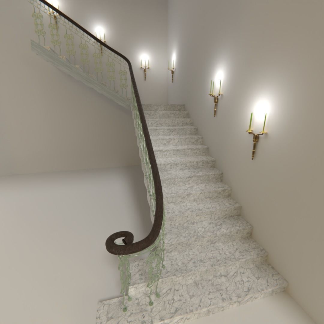 Elegant Stairway and railing  3D model_3