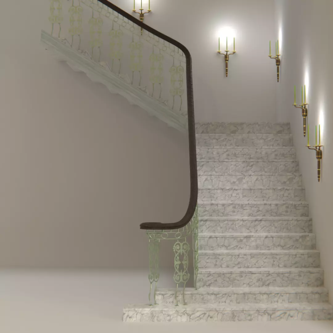 Elegant Stairway and railing  3D model_0