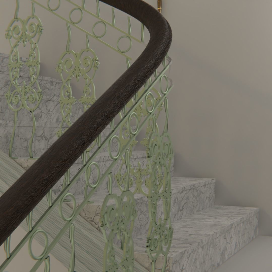Elegant Stairway and railing  3D model_1