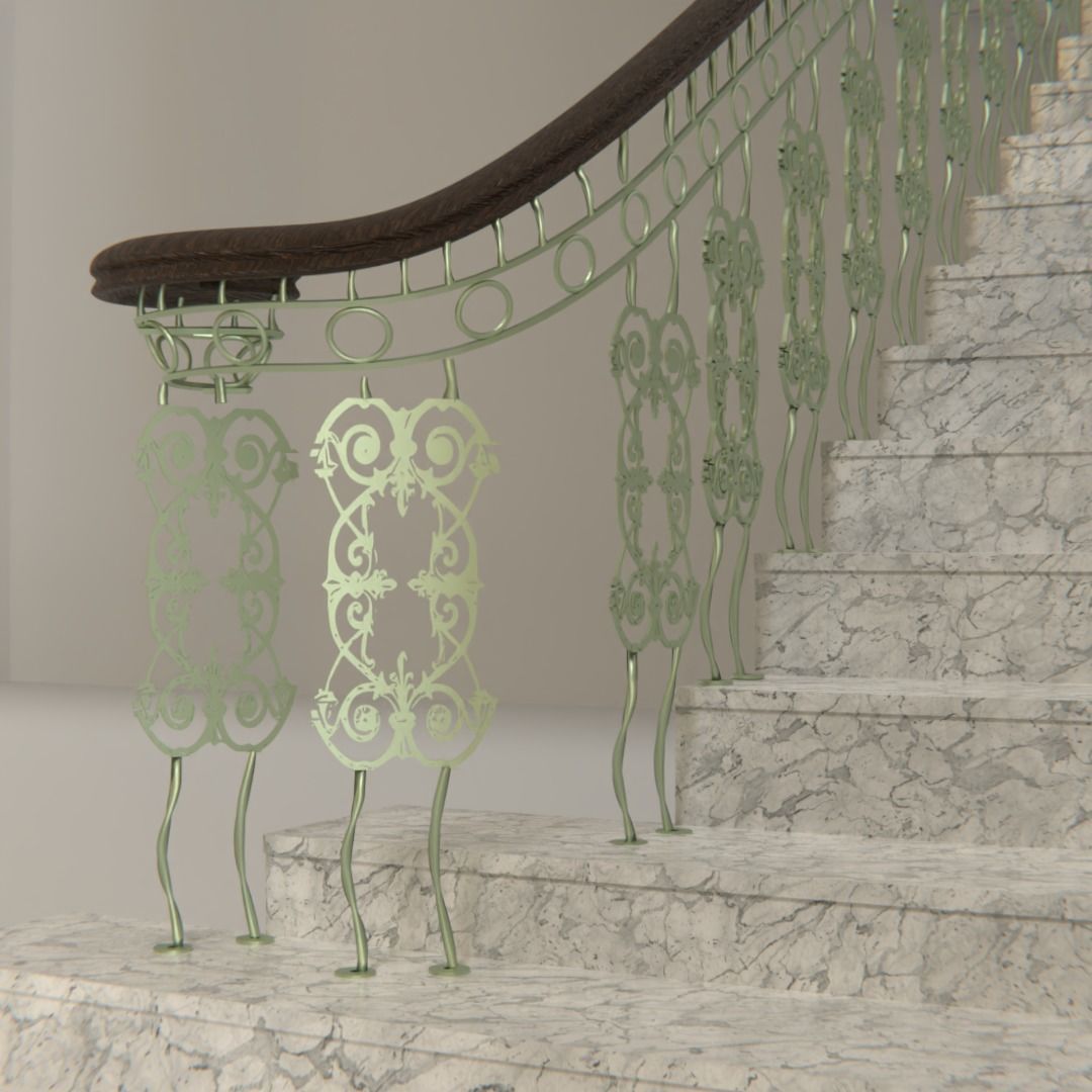 Elegant Stairway and railing  3D model_4