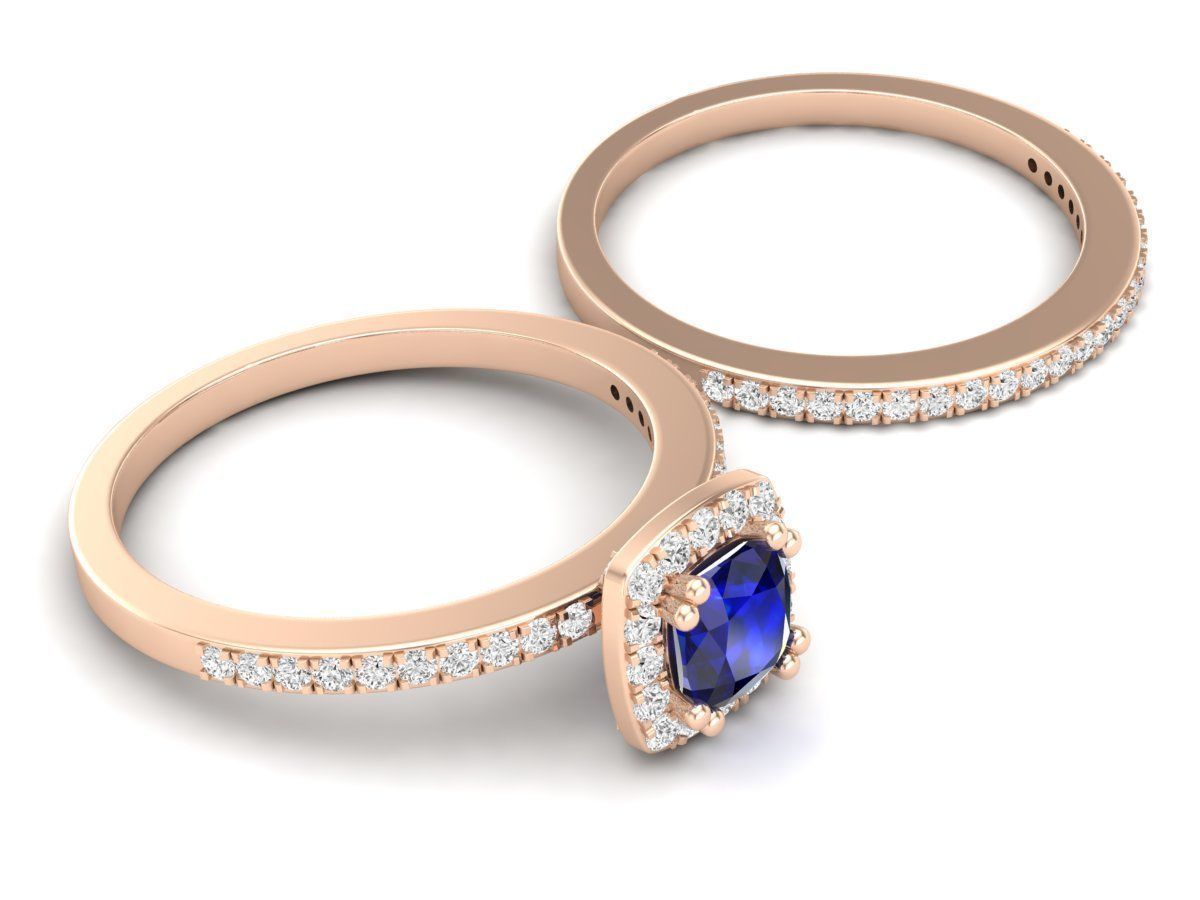 cushion shape halo Diamond Ring and band for woman 3D print model_5