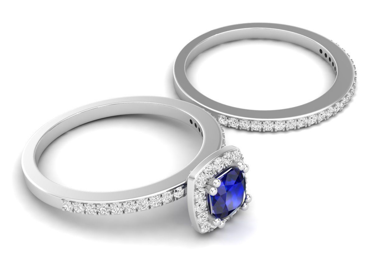 cushion shape halo Diamond Ring and band for woman 3D print model_4