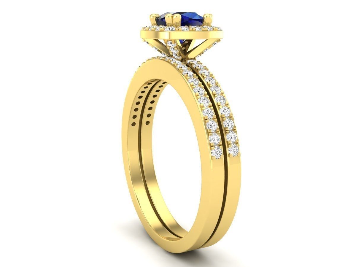 cushion shape halo Diamond Ring and band for woman 3D print model_15