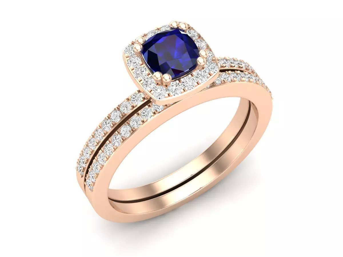 cushion shape halo Diamond Ring and band for woman 3D print model_0