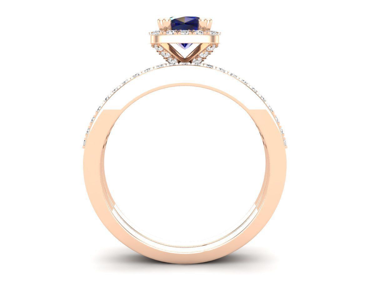 cushion shape halo Diamond Ring and band for woman 3D print model_11