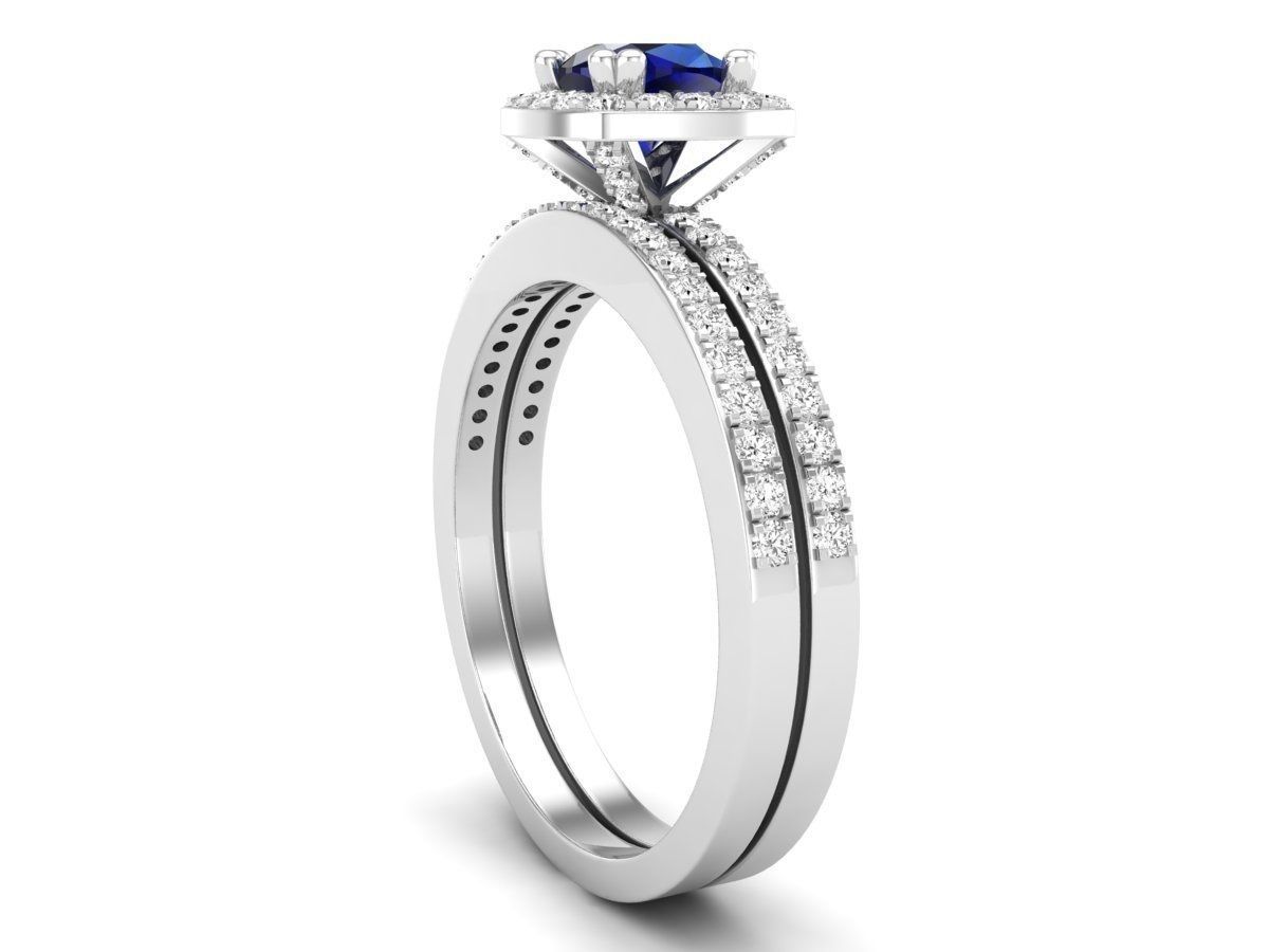 cushion shape halo Diamond Ring and band for woman 3D print model_13