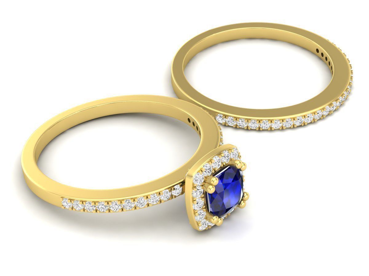 cushion shape halo Diamond Ring and band for woman 3D print model_3