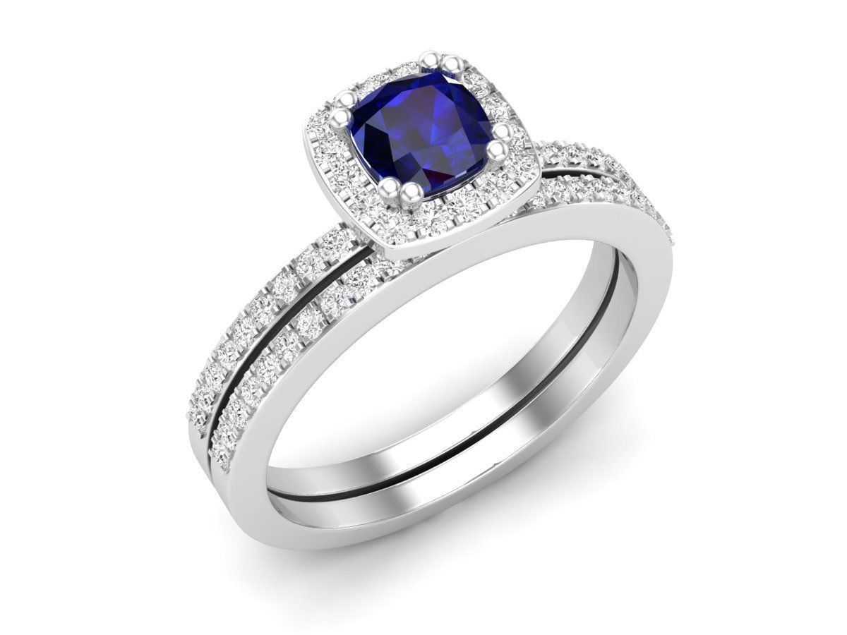 cushion shape halo Diamond Ring and band for woman 3D print model_2