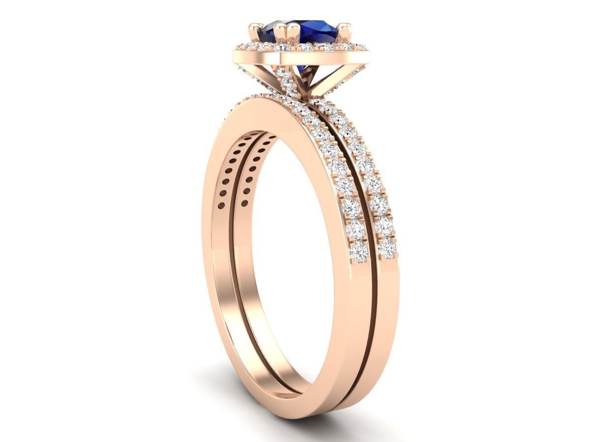 cushion shape halo Diamond Ring and band for woman 3D print model_14