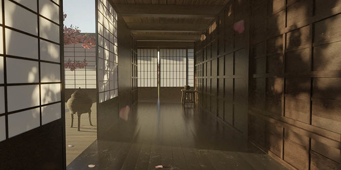 Japanese Shoji Doors And Walls Low-poly 3D model