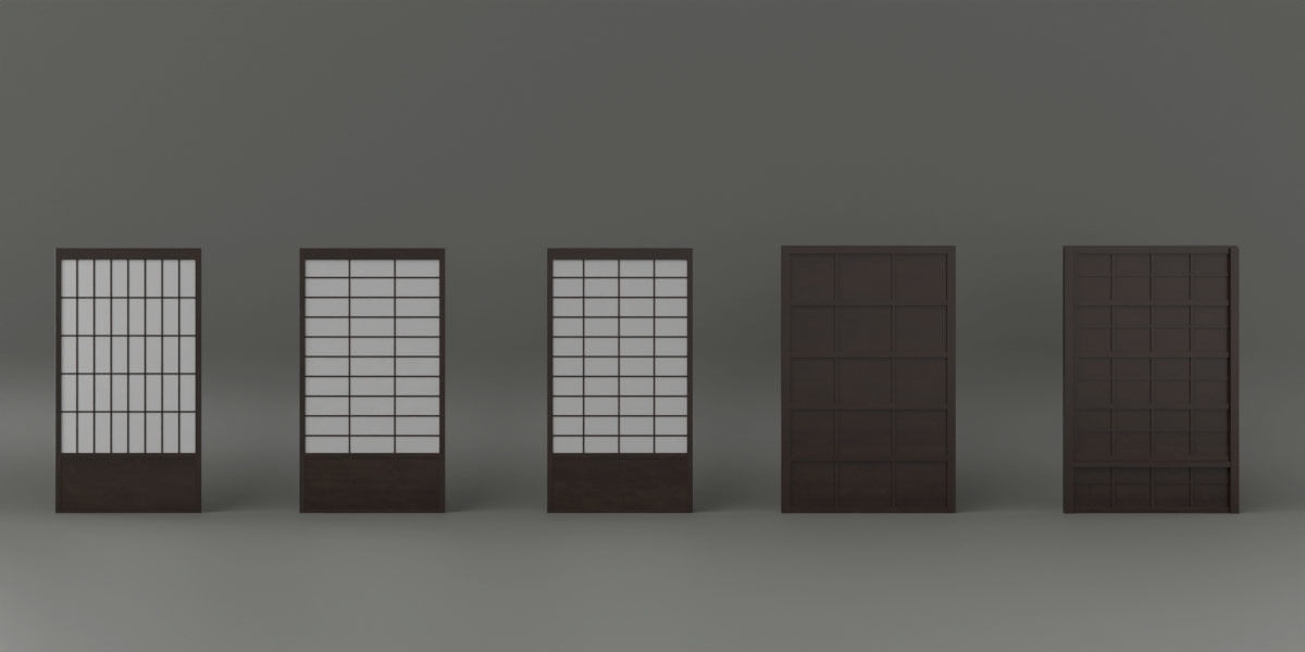 Japanese Shoji Doors And Walls Low-poly 3D model_1