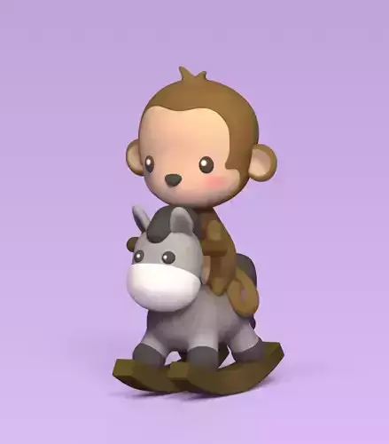 Monkey on Rocking Horse 3D print model