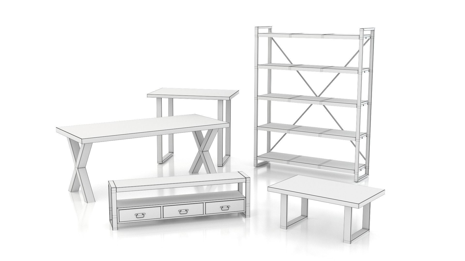 Mango Wood Furniture Set 3D Model Collection_6