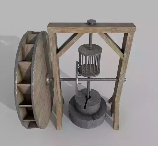 Medieval Wooden Grinding Water Mill Pbr 
