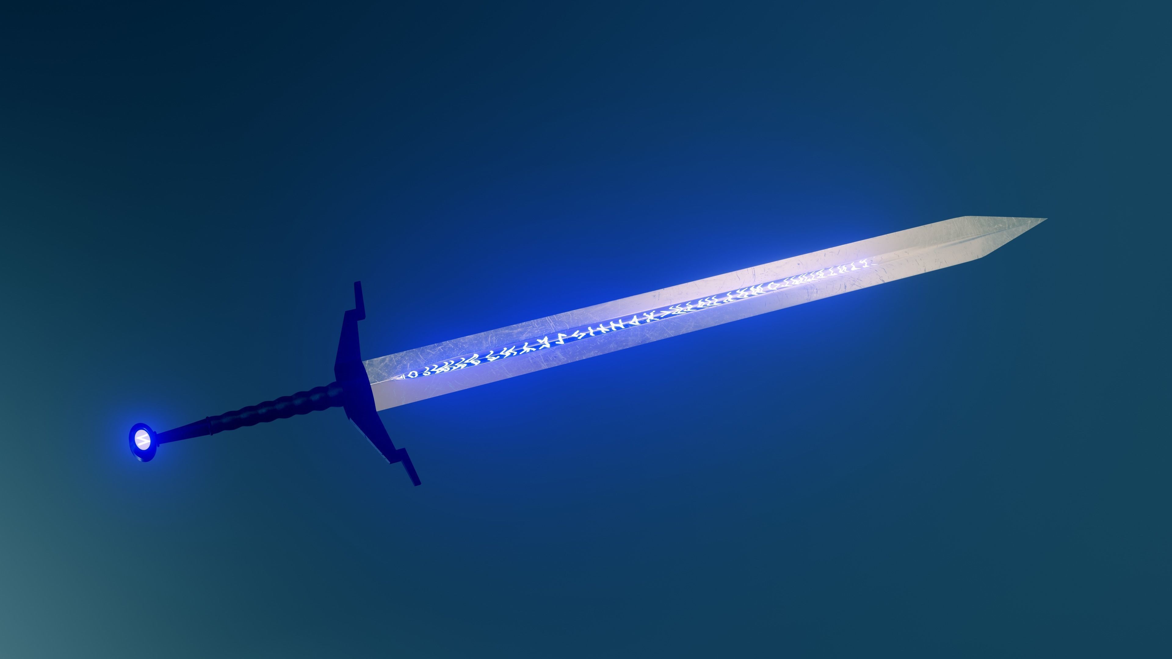 Glowing sword with runes 3D model_1