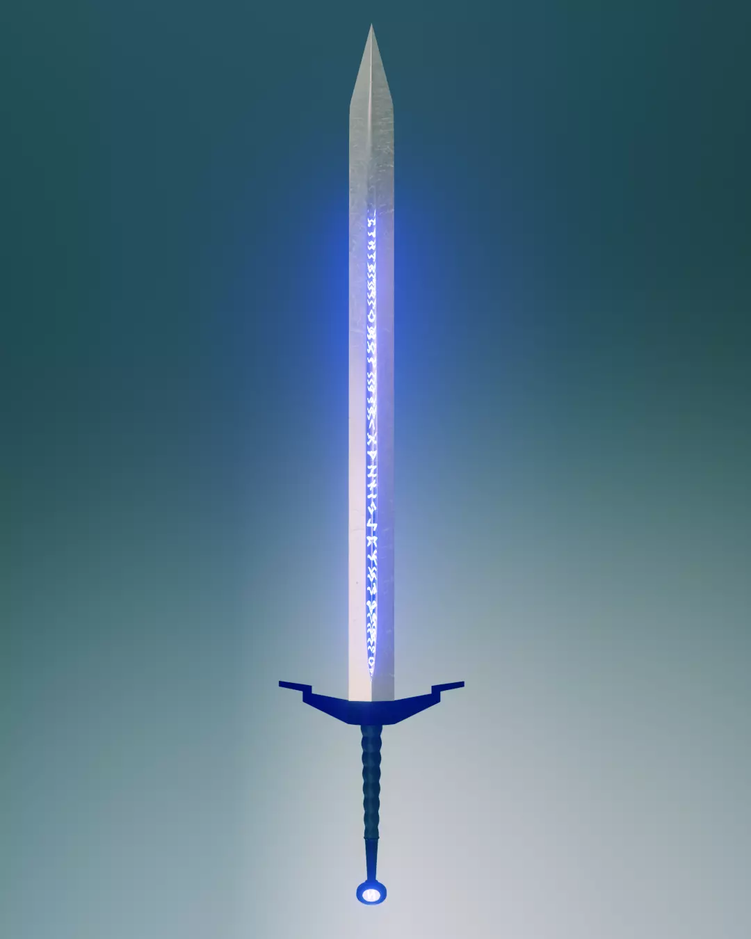 Glowing sword with runes 3D model_0