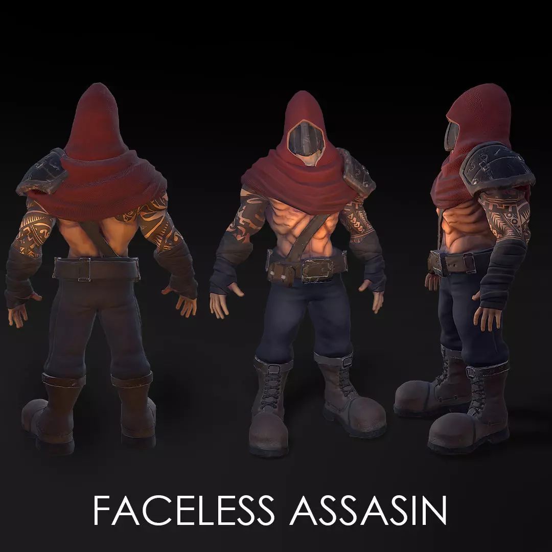 Game model faceless assassin 3D model Low-poly 3D model_0