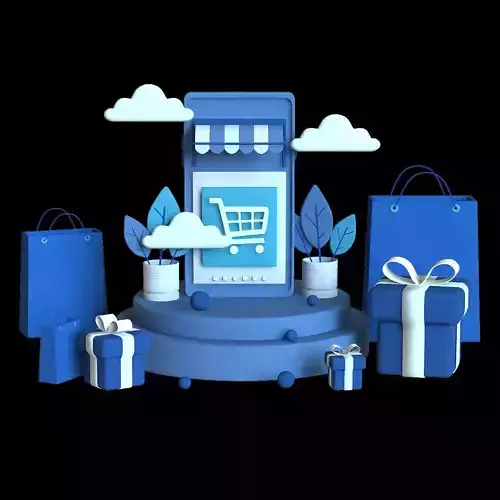 online-store shopping cart and gift boxes
